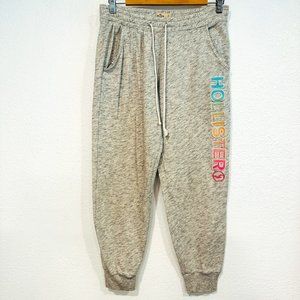 Hollister Jogger Sweatpants Gray Embroidered Leg Elastic Tie Waist Women's Small